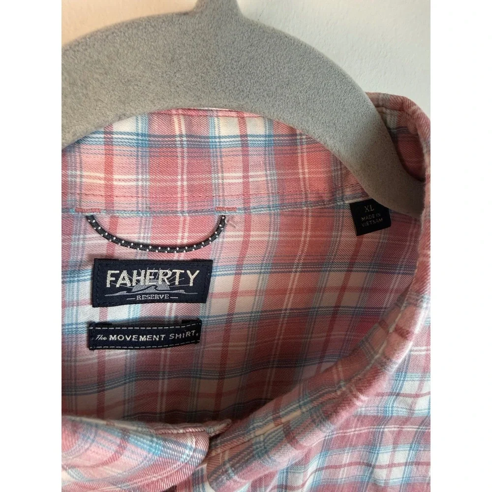 Faherty Reserve The Movement Shirt Mens‎ XL Pink Blue Plaid Supima Blend Stretch